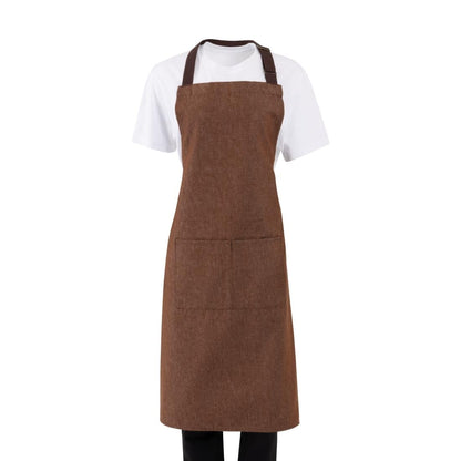 Southside Bib Apron Denim Tan with Brown Ties • PAS-BA119