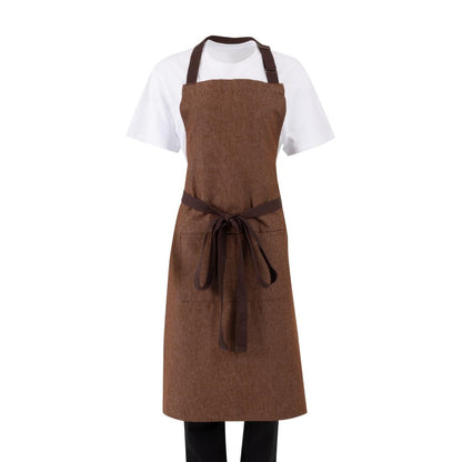 Southside Bib Apron Denim Tan with Brown Ties • PAS-BA119