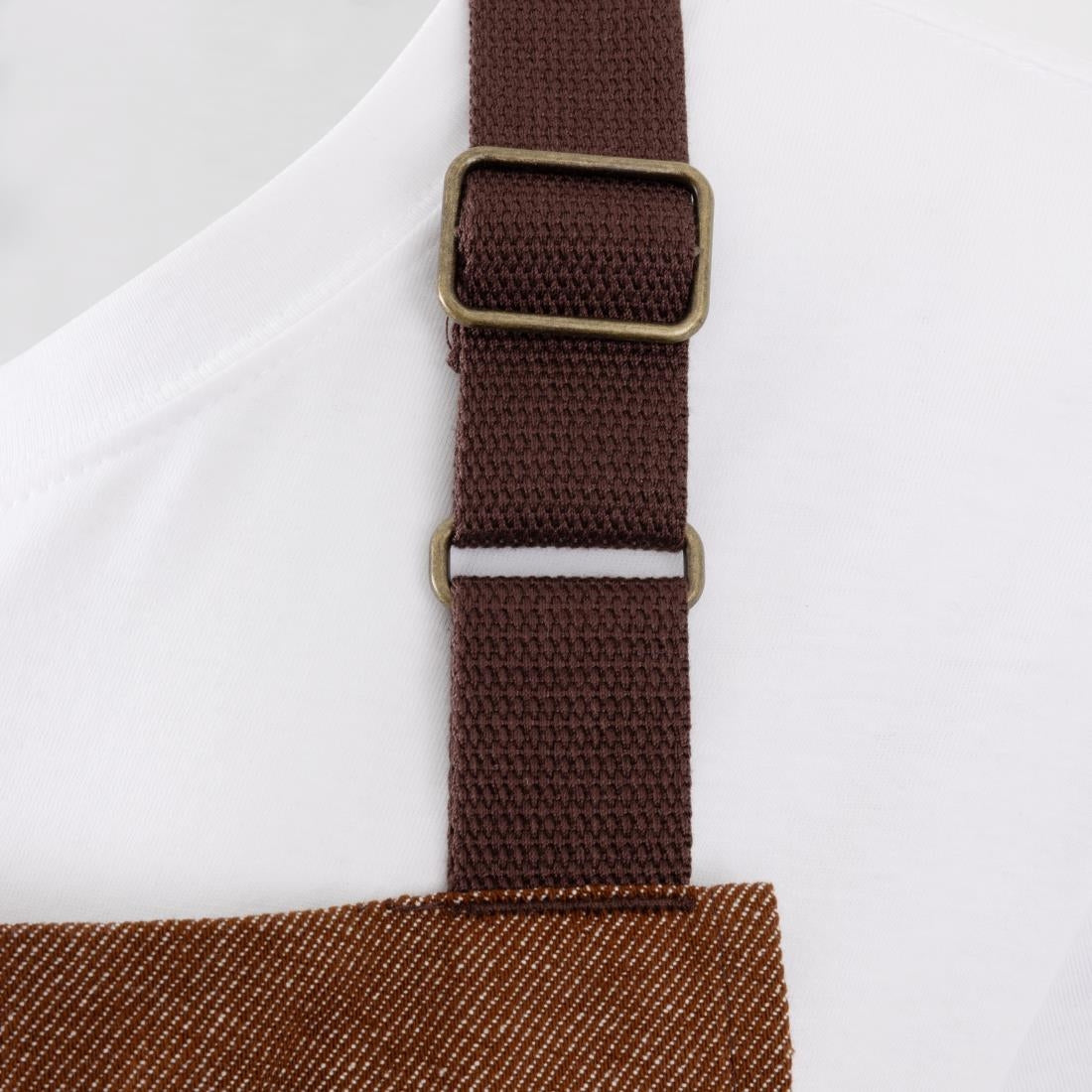 Southside Bib Apron Denim Tan with Brown Ties • PAS-BA119