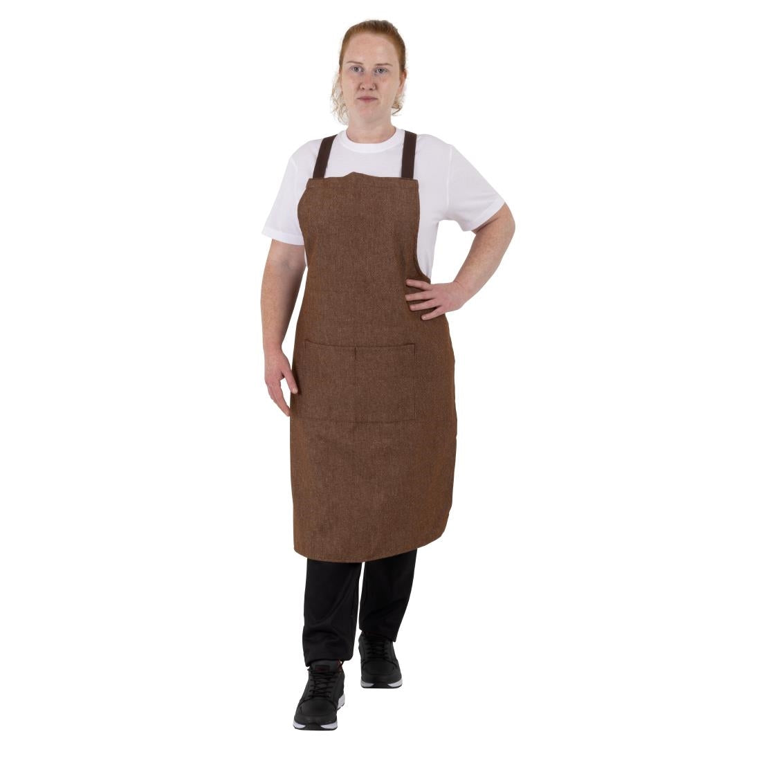 Southside X-Cross Back Bib Apron Denim Tan with Brown Ties • PAS-BA120