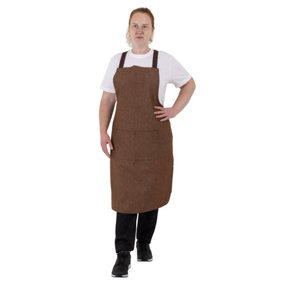 Southside X-Cross Back Bib Apron Denim Tan with Brown Ties • PAS-BA120