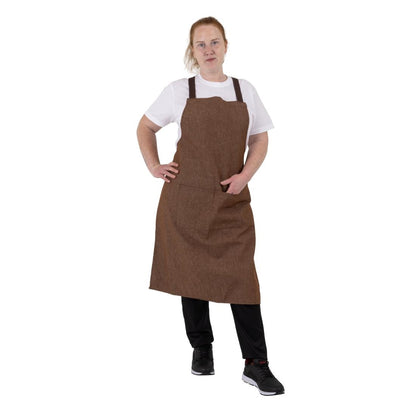 Southside X-Cross Back Bib Apron Denim Tan with Brown Ties • PAS-BA120