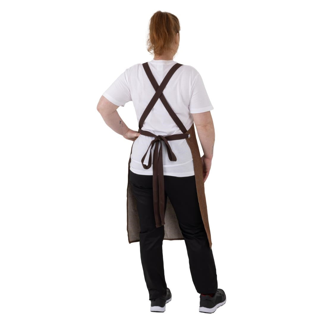 Southside X-Cross Back Bib Apron Denim Tan with Brown Ties • PAS-BA120