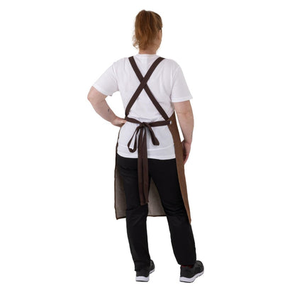 Southside X-Cross Back Bib Apron Denim Tan with Brown Ties • PAS-BA120