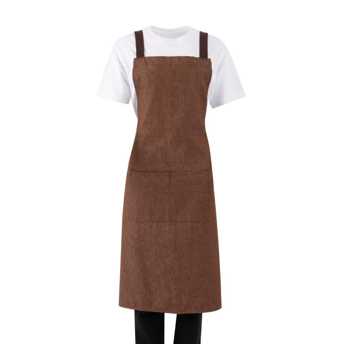 Southside X-Cross Back Bib Apron Denim Tan with Brown Ties • PAS-BA120
