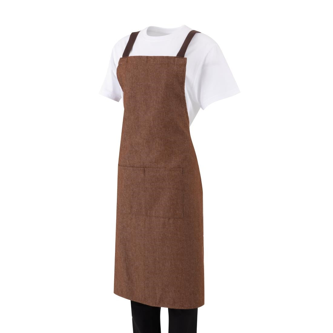 Southside X-Cross Back Bib Apron Denim Tan with Brown Ties • PAS-BA120