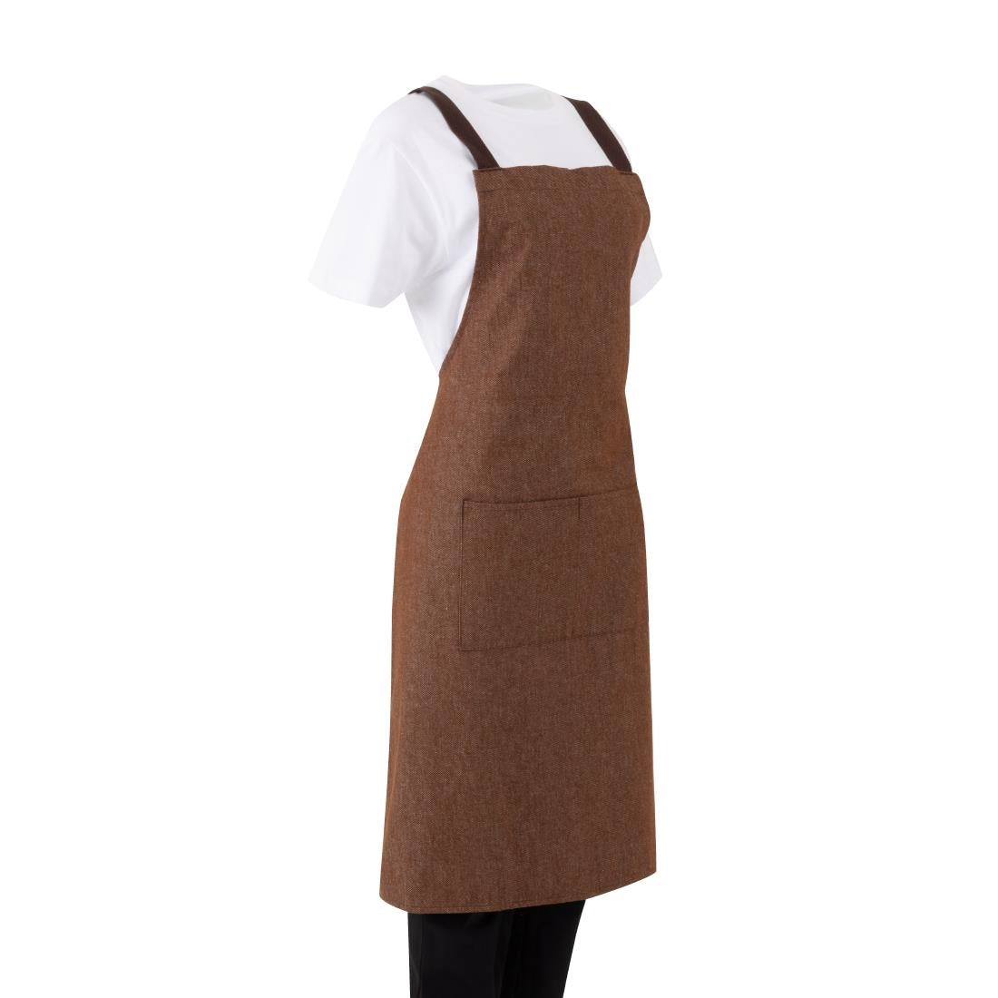 Southside X-Cross Back Bib Apron Denim Tan with Brown Ties • PAS-BA120
