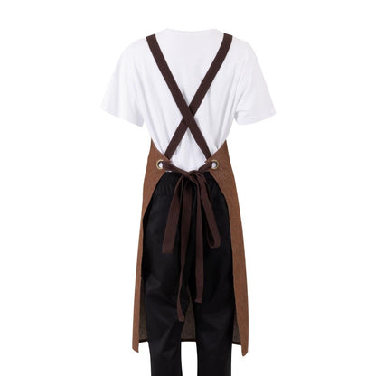 Southside X-Cross Back Bib Apron Denim Tan with Brown Ties • PAS-BA120