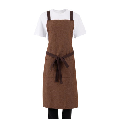 Southside X-Cross Back Bib Apron Denim Tan with Brown Ties • PAS-BA120