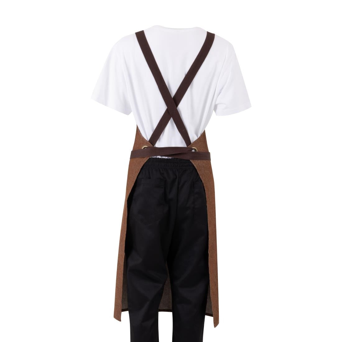 Southside X-Cross Back Bib Apron Denim Tan with Brown Ties • PAS-BA120