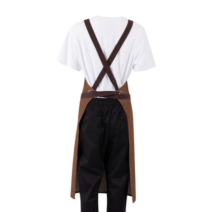 Southside X-Cross Back Bib Apron Denim Tan with Brown Ties • PAS-BA120