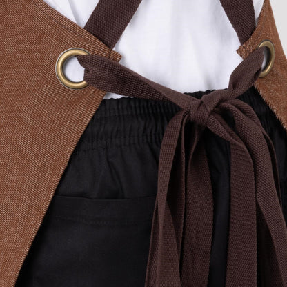 Southside X-Cross Back Bib Apron Denim Tan with Brown Ties • PAS-BA120