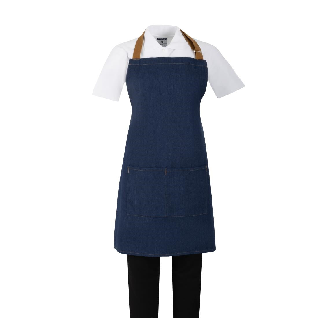 Southside Short Length Bib Apron Denim Blue with Tan Ties • PAS-BA158