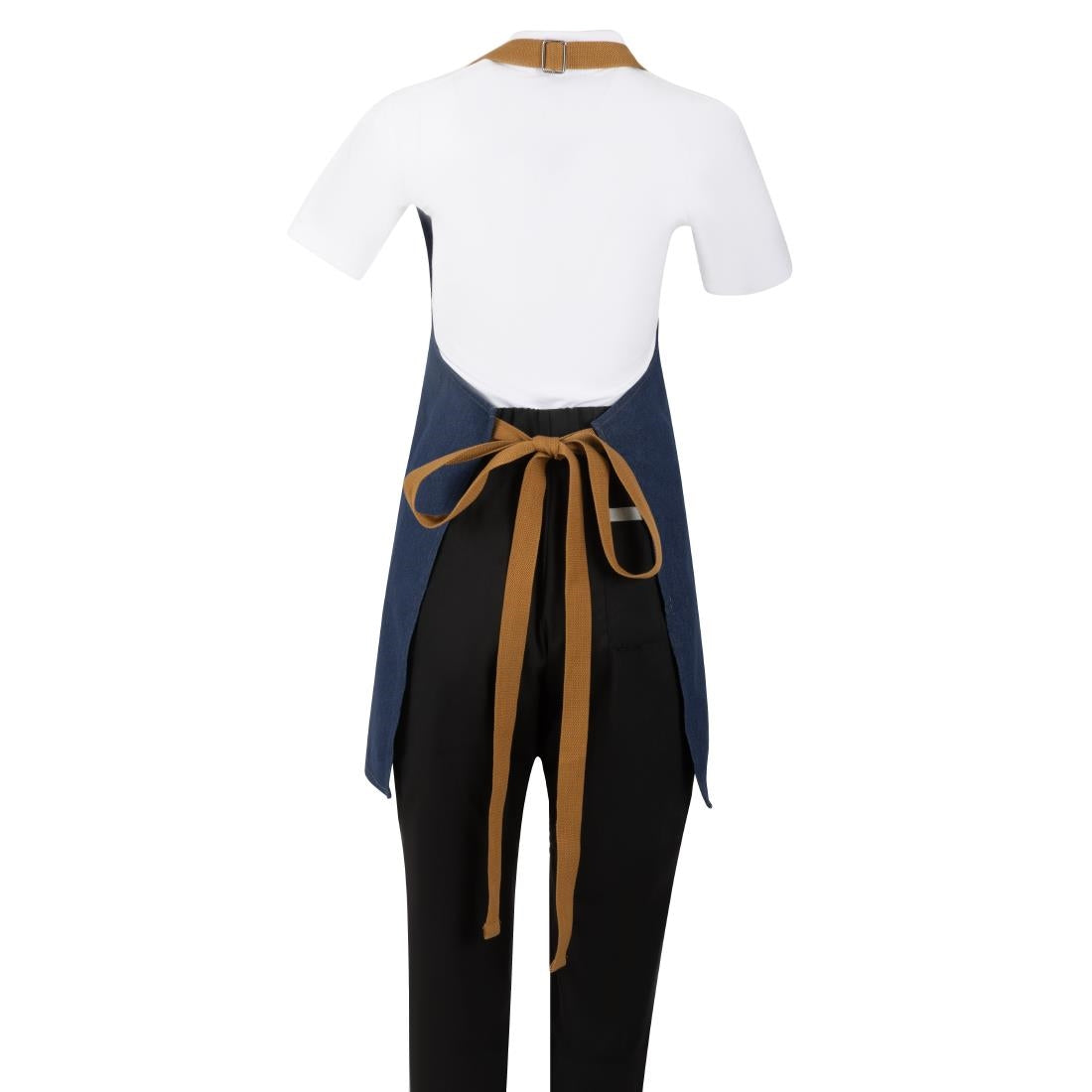 Southside Short Length Bib Apron Denim Blue with Tan Ties • PAS-BA158