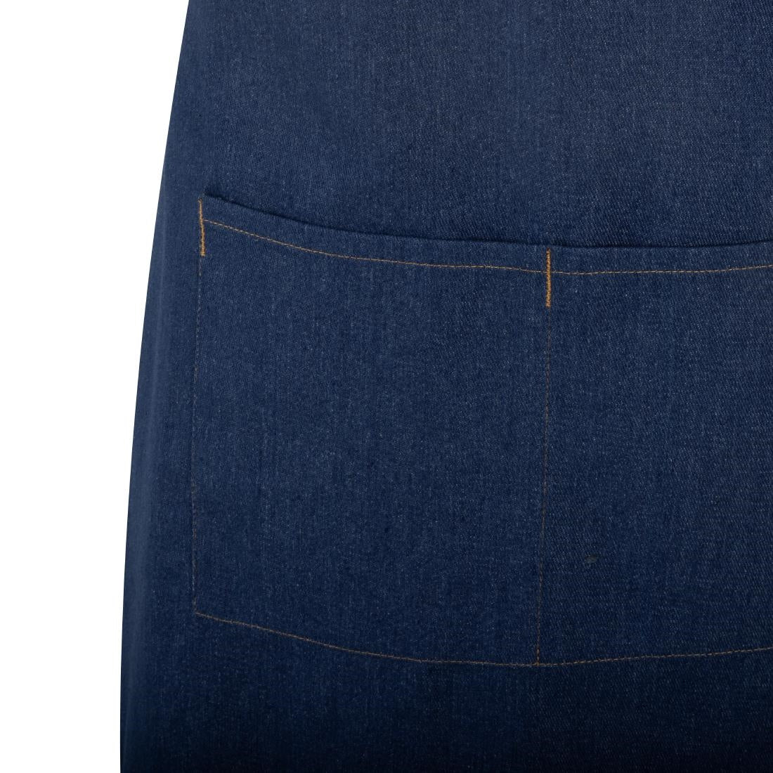 Southside Short Length Bib Apron Denim Blue with Tan Ties • PAS-BA158