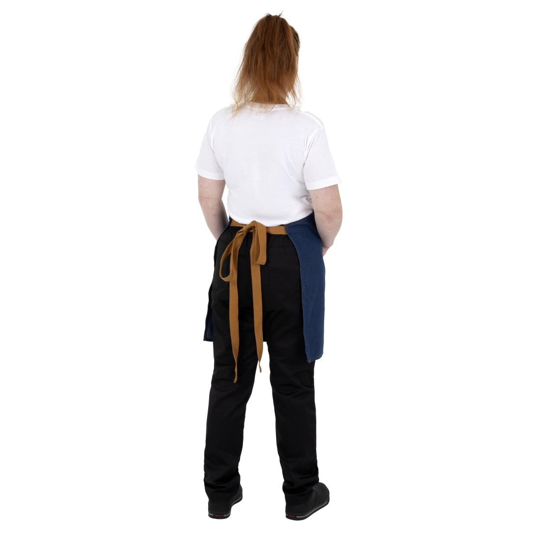 Southside Short Length Bib Apron Denim Blue with Tan Ties • PAS-BA158