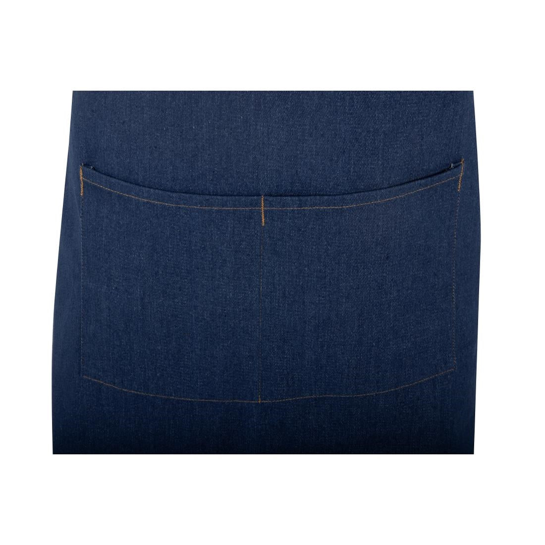 Southside Short Length X-Cross Back Bib Apron Denim Blue with Tan Ties • PAS-BA159