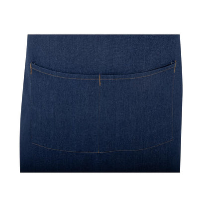 Southside Short Length X-Cross Back Bib Apron Denim Blue with Tan Ties • PAS-BA159