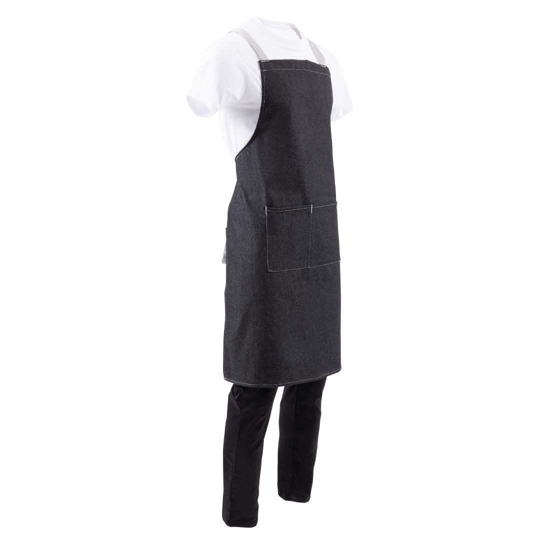 Southside X-Cross Back Bib Apron Denim Black with Grey Ties • PAS-BB057