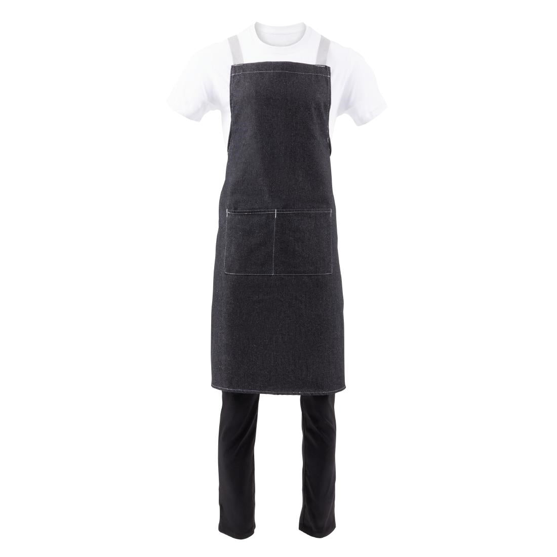Southside X-Cross Back Bib Apron Denim Black with Grey Ties • PAS-BB057