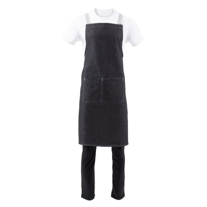 Southside X-Cross Back Bib Apron Denim Black with Grey Ties • PAS-BB057