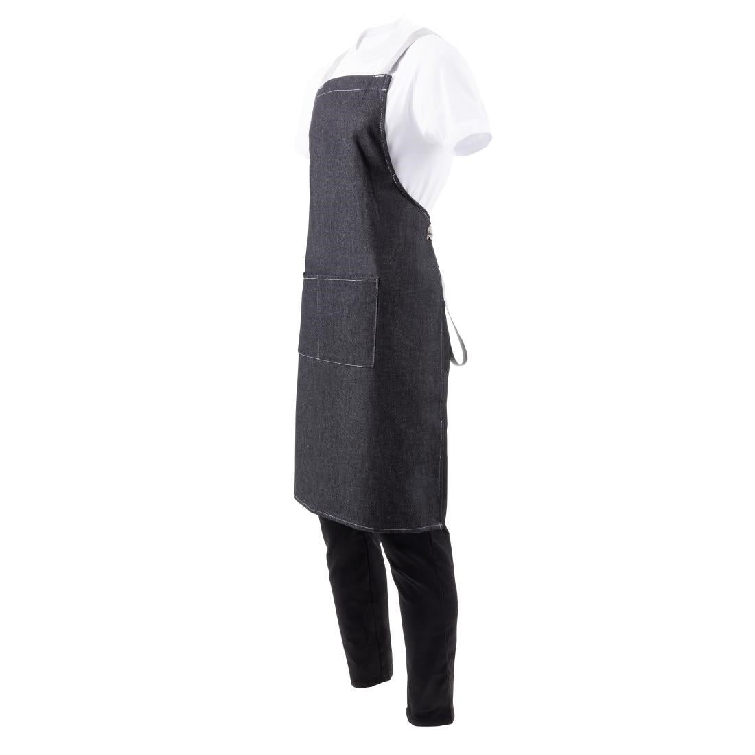 Southside X-Cross Back Bib Apron Denim Black with Grey Ties • PAS-BB057
