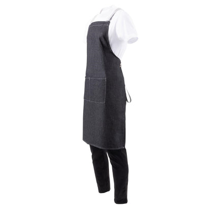 Southside X-Cross Back Bib Apron Denim Black with Grey Ties • PAS-BB057