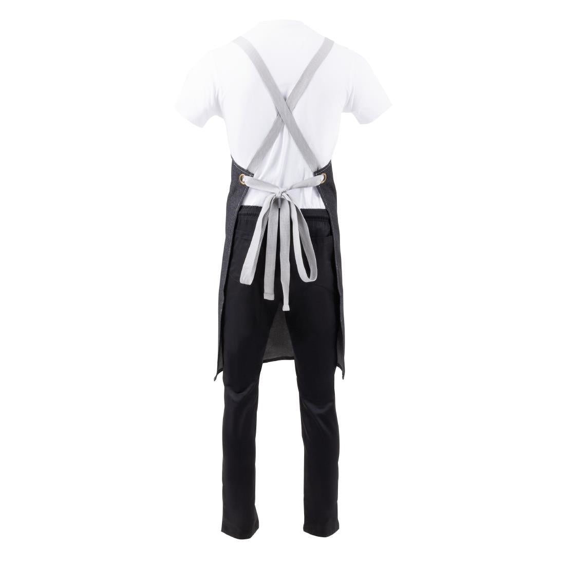 Southside X-Cross Back Bib Apron Denim Black with Grey Ties • PAS-BB057