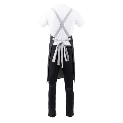 Southside X-Cross Back Bib Apron Denim Black with Grey Ties • PAS-BB057