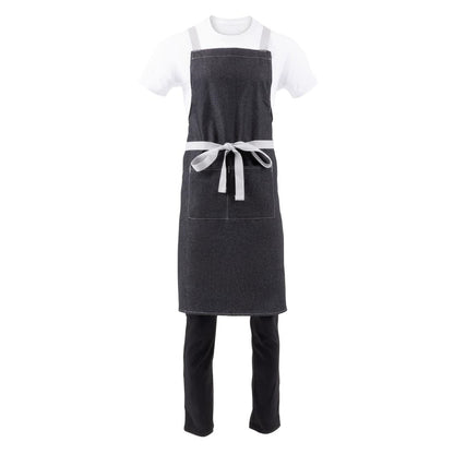 Southside X-Cross Back Bib Apron Denim Black with Grey Ties • PAS-BB057
