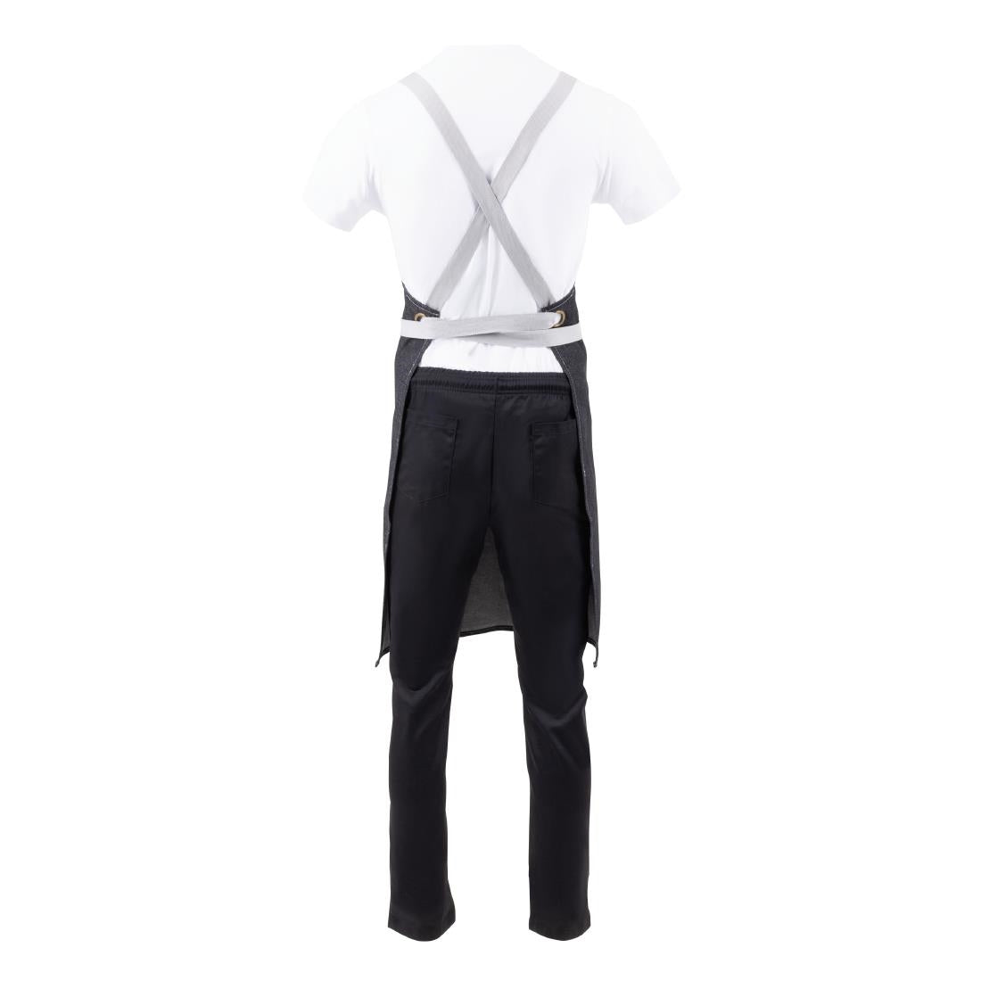 Southside X-Cross Back Bib Apron Denim Black with Grey Ties • PAS-BB057