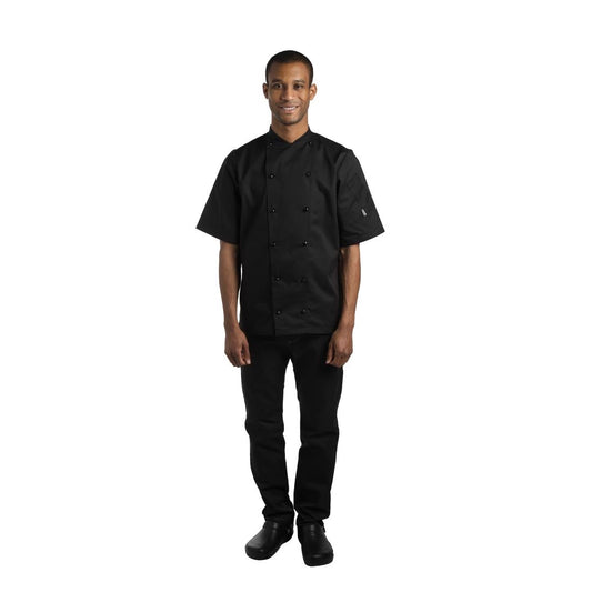 Le Chef Short Sleeve Chefs Jacket Black XL • PAS-BB140-XL