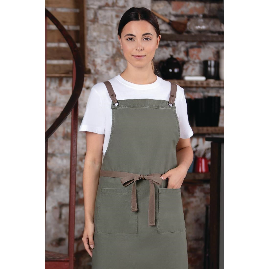 Southside Cotton Canvas Bib Apron Khaki • PAS-BB684