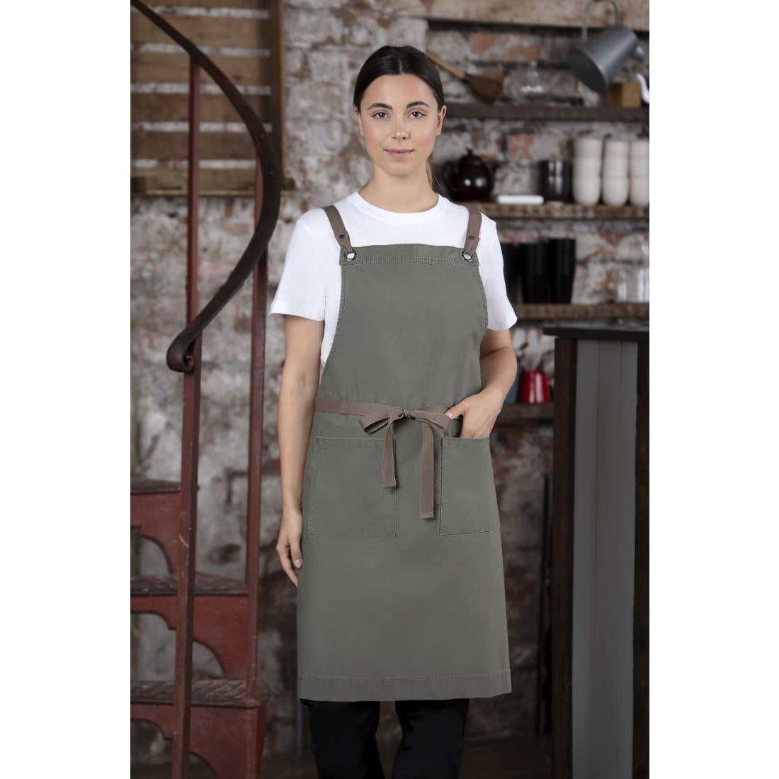 Southside Cotton Canvas Bib Apron Khaki • PAS-BB684
