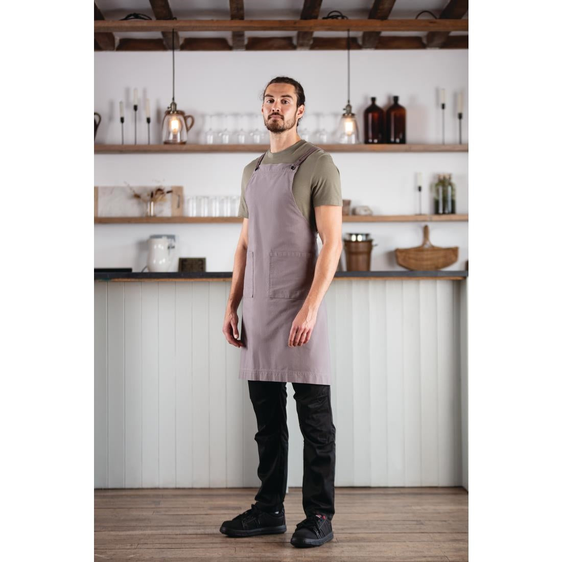 Southside Cotton Canvas Bib Apron Washed Grey • PAS-BB687