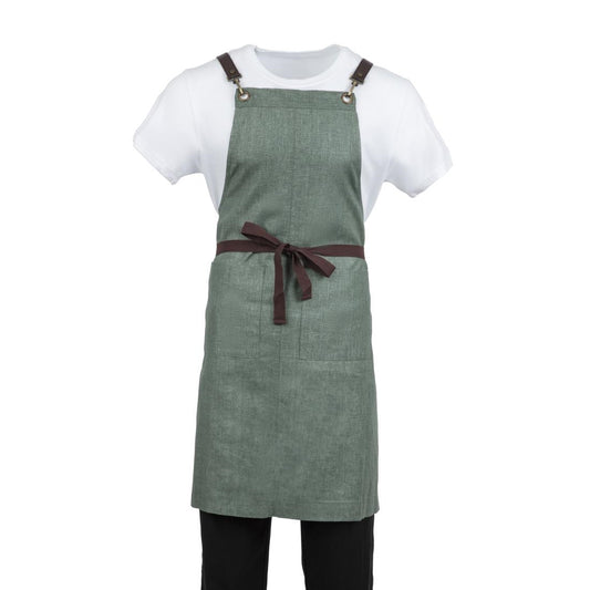Southside Linen Blend Bib Apron Forest Green • PAS-BB690