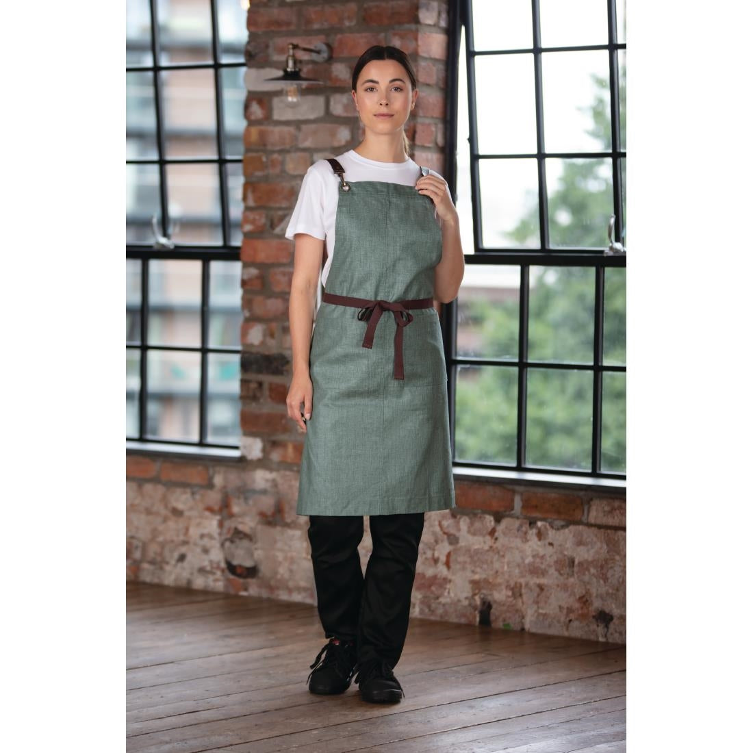 Southside Linen Blend Bib Apron Forest Green • PAS-BB690