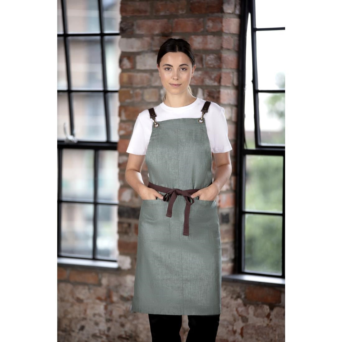 Southside Linen Blend Bib Apron Forest Green • PAS-BB690