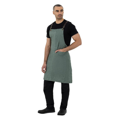 Southside Linen Blend Bib Apron Forest Green • PAS-BB690