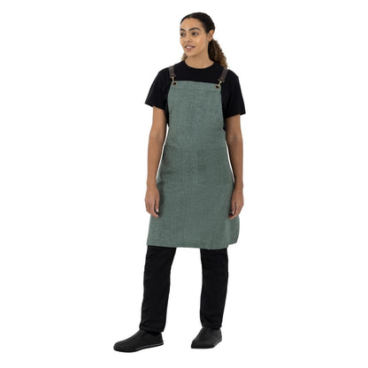 Southside Linen Blend Bib Apron Forest Green • PAS-BB690