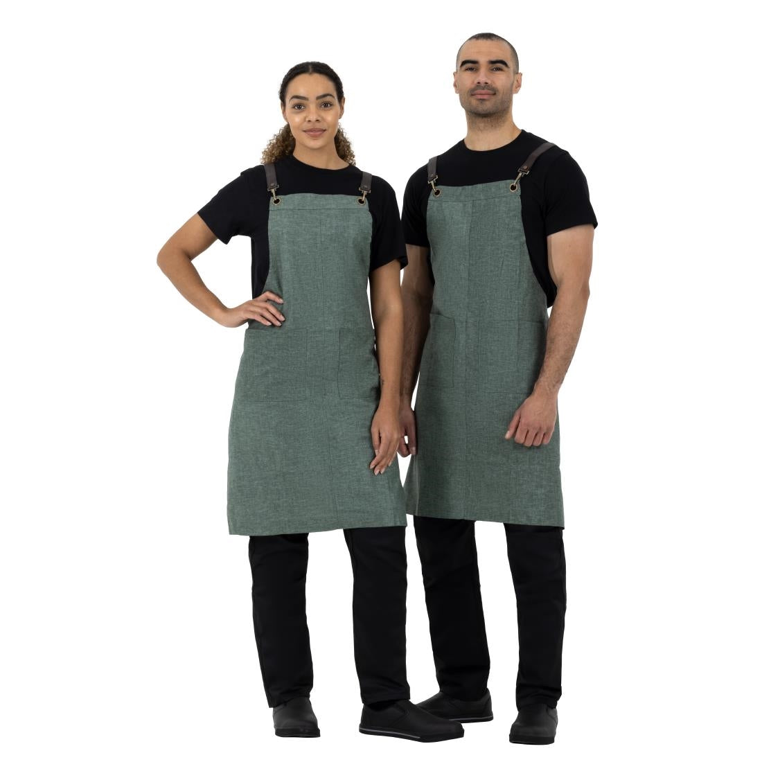 Southside Linen Blend Bib Apron Forest Green • PAS-BB690
