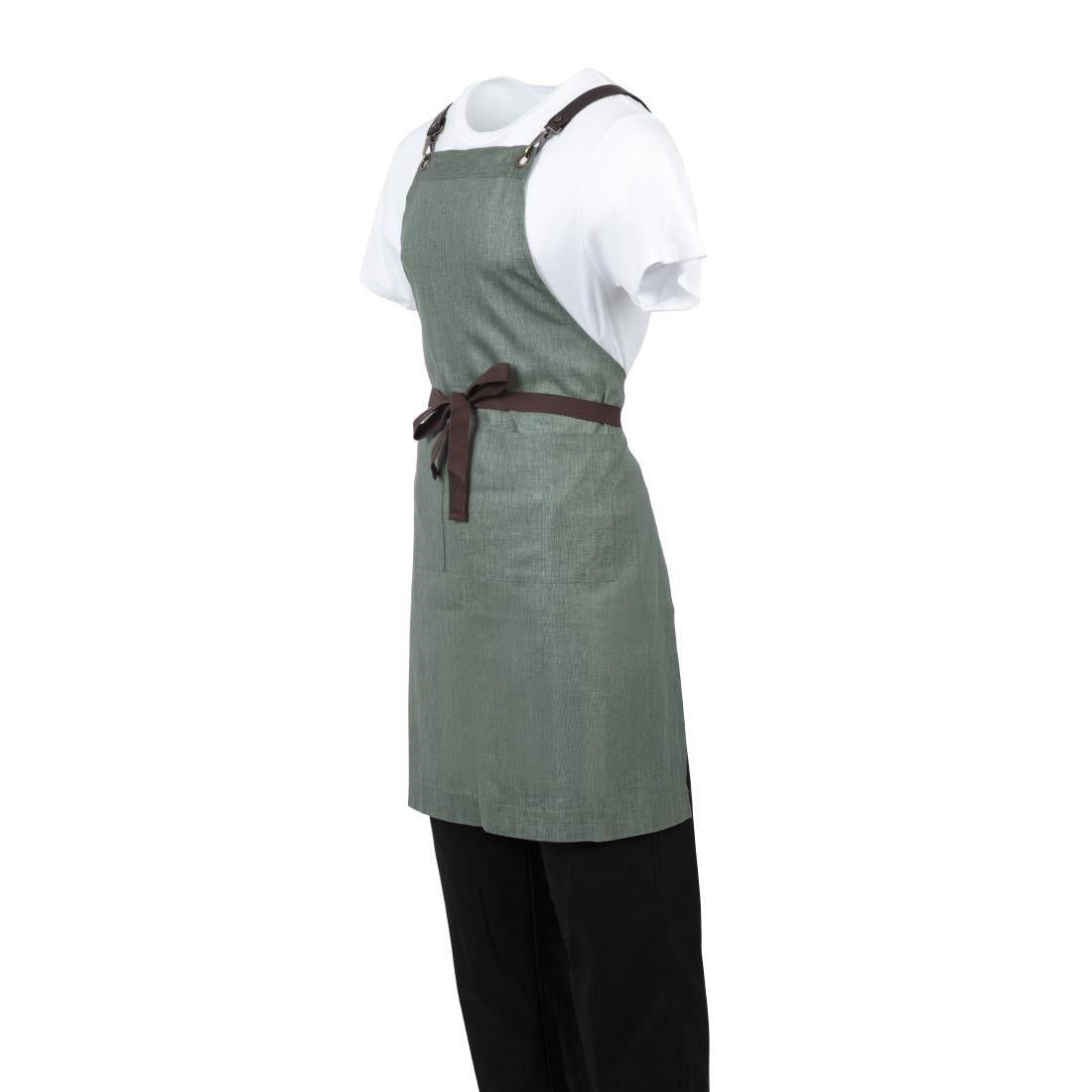 Southside Linen Blend Bib Apron Forest Green • PAS-BB690