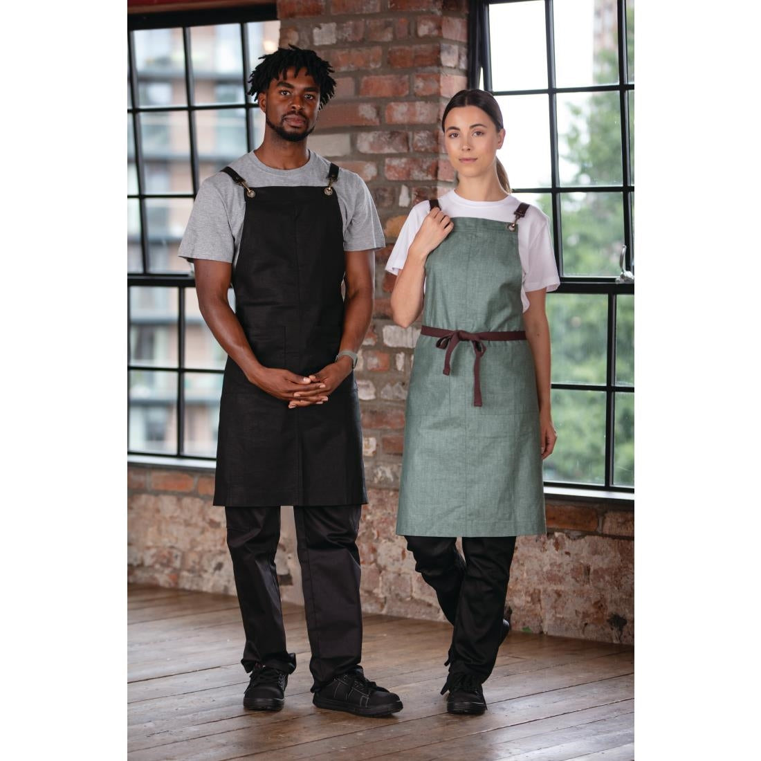 Southside Linen Blend Bib Apron Forest Green • PAS-BB690