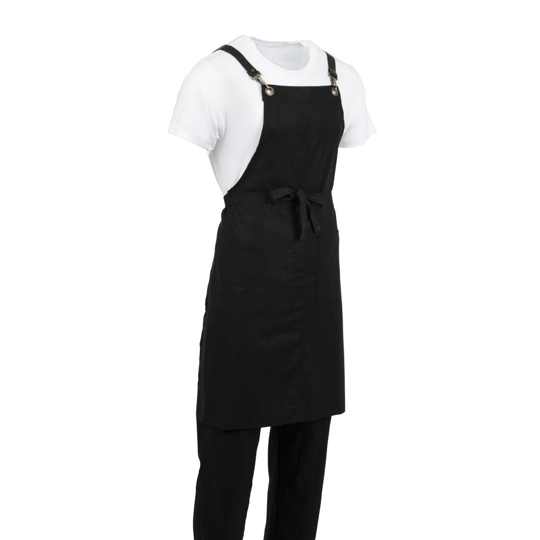 Southside Linen Blend Bib Apron Black • PAS-BB691