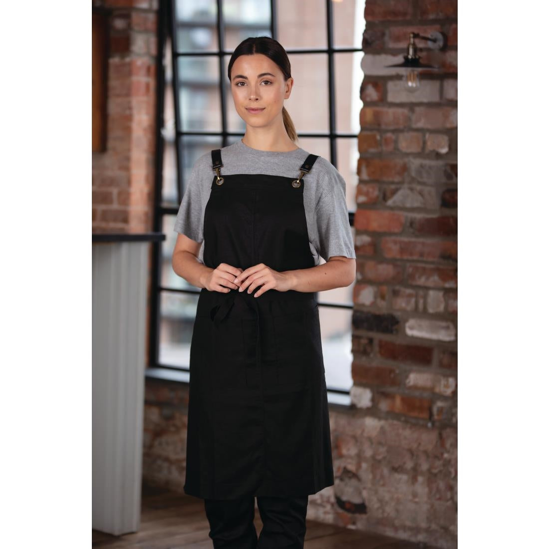 Southside Linen Blend Bib Apron Black • PAS-BB691