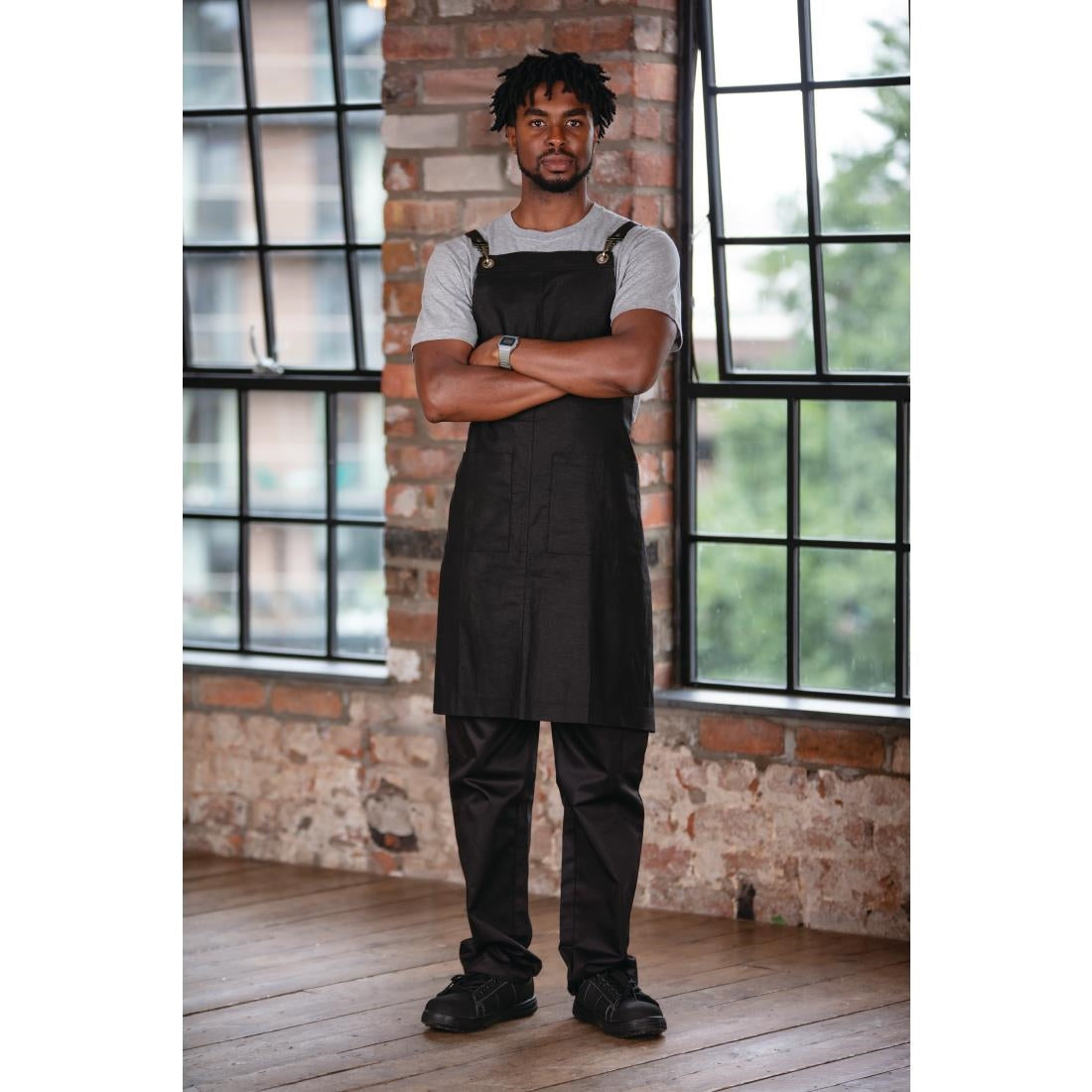 Southside Linen Blend Bib Apron Black • PAS-BB691