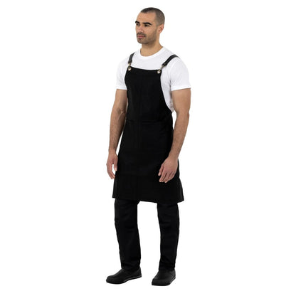 Southside Linen Blend Bib Apron Black • PAS-BB691