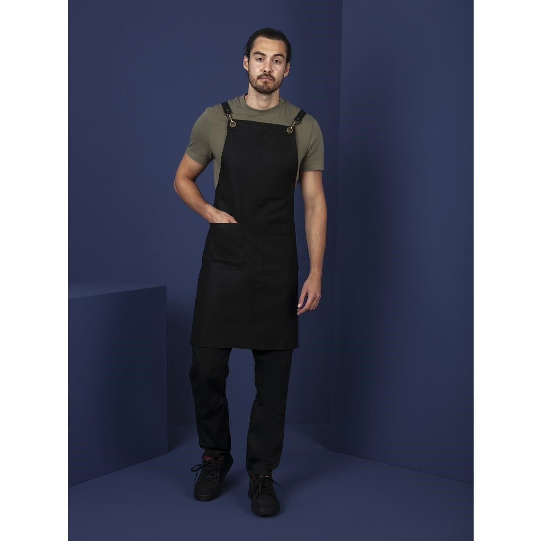 Southside Linen Blend Bib Apron Black • PAS-BB691