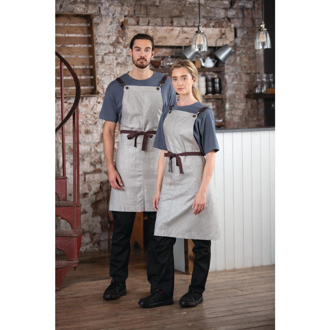 Southside Linen Blend Bib Apron Grey • PAS-BB693