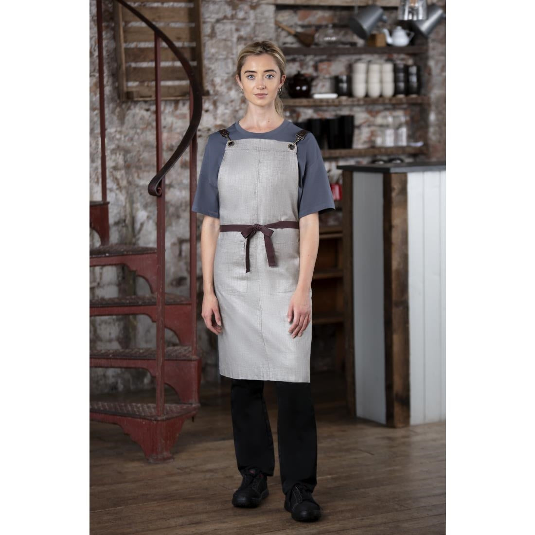 Southside Linen Blend Bib Apron Grey • PAS-BB693